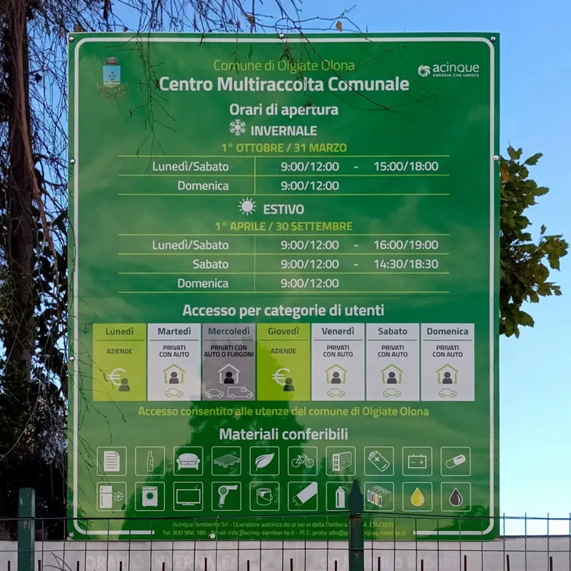 Cartello orari - Centro Multiraccolta Olgiate Olona
